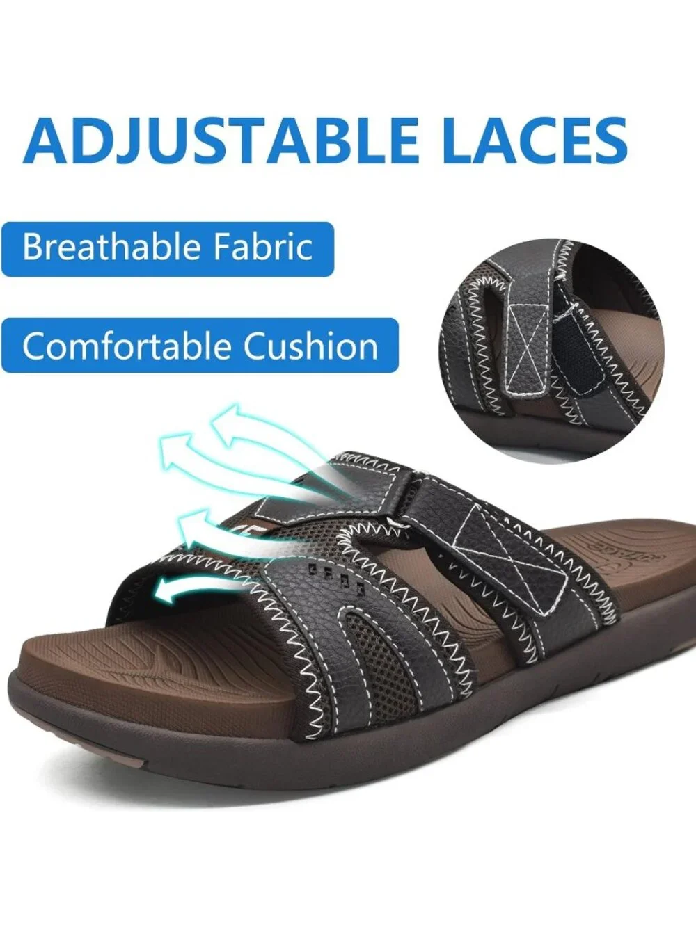 Men's Brown Sport Recovery Sandals Plantar Fasciitis Soft Cushion Lightweight